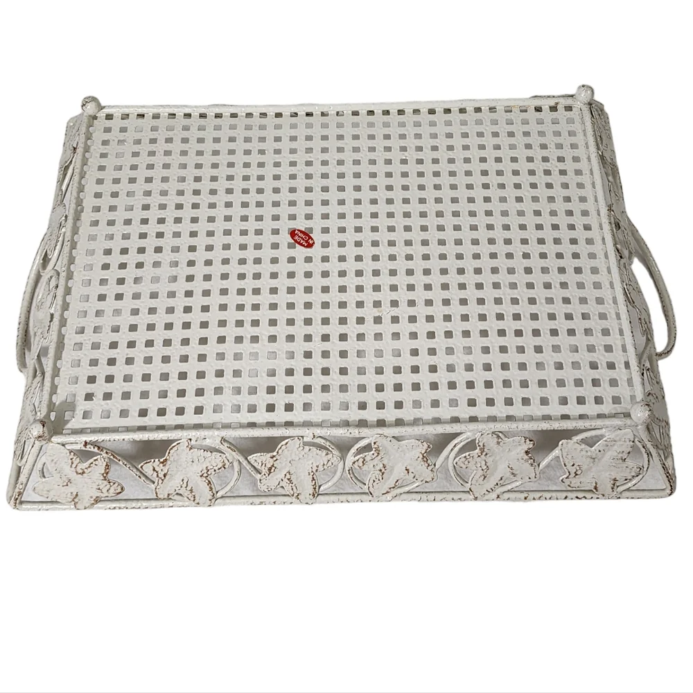 Vintage Style Shabby Chic Metal Footed Tray‎ Basket Like New